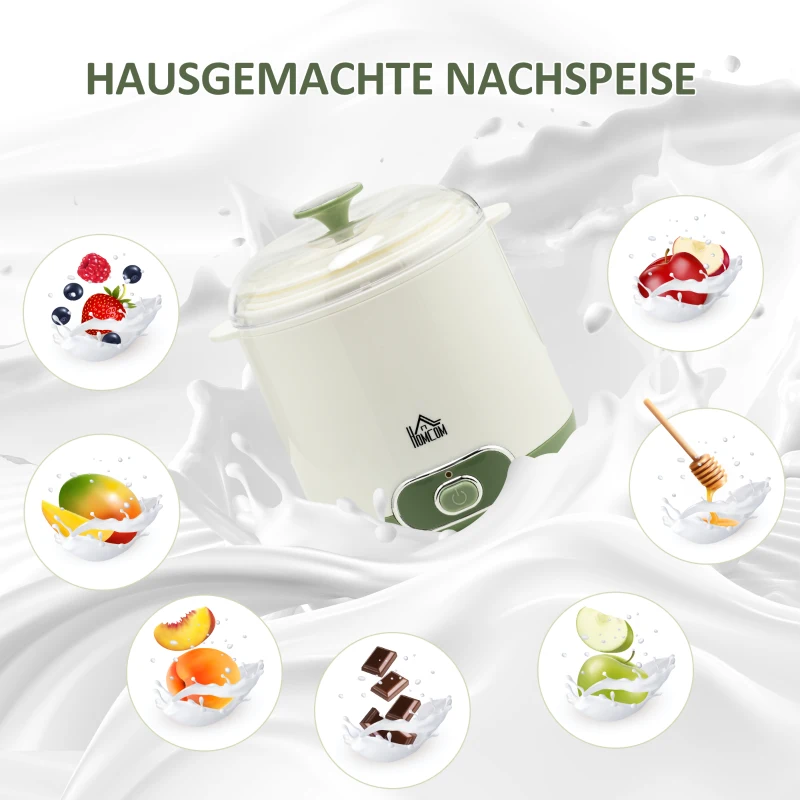 HOMCOM Joghurtbereiter, 1,5 L Joghurtmaschine mit Sieb, Deckel, 20 W Joghurt-Maker für griechischen Joghurt, für 3–5 Personen, 19,5x17,5x21,4 cm, Weiß