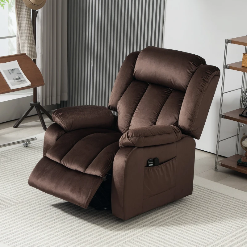 HOMCOM Aufstehsessel mit Massagefunktion und Lendenheizung, Recliner-Sessel mit Fernbedienungen und Seitentaschen, Braun(m-10)