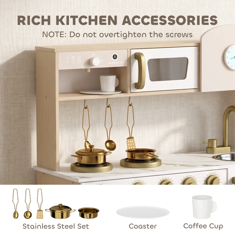 AIYAPLAY Play Kitchen, Kids Kitchen Playset with Rotating Coffee Machine, Storage Shelf, Stove, Gift for Kids 3-6 Years, White
