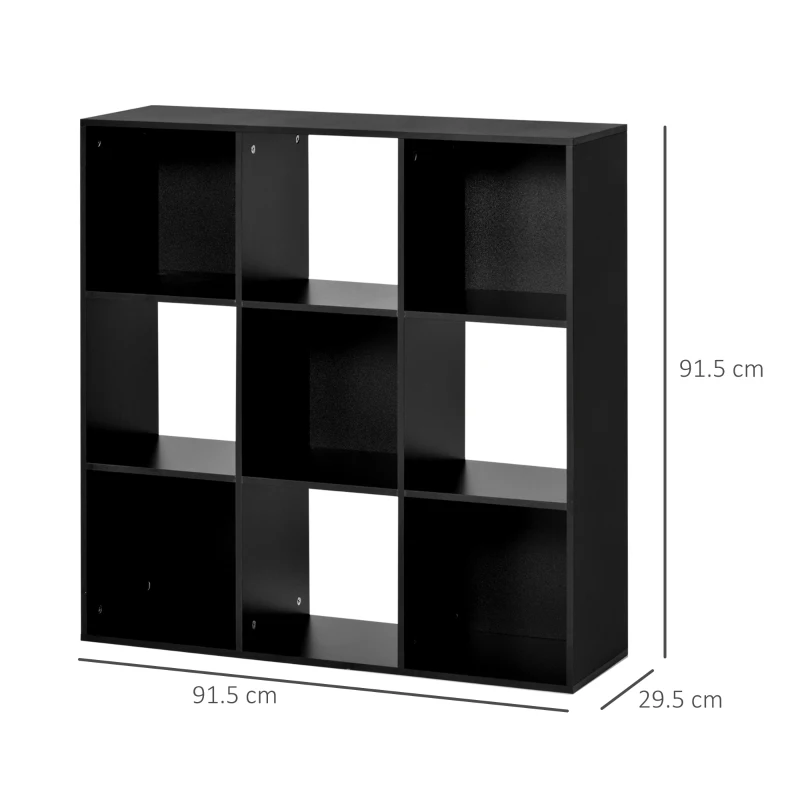 HOMCOM 3-tier 9 Cubes Storage Unit Particle Board Cupboard Bookcase Organiser Home Office Shelves, Black