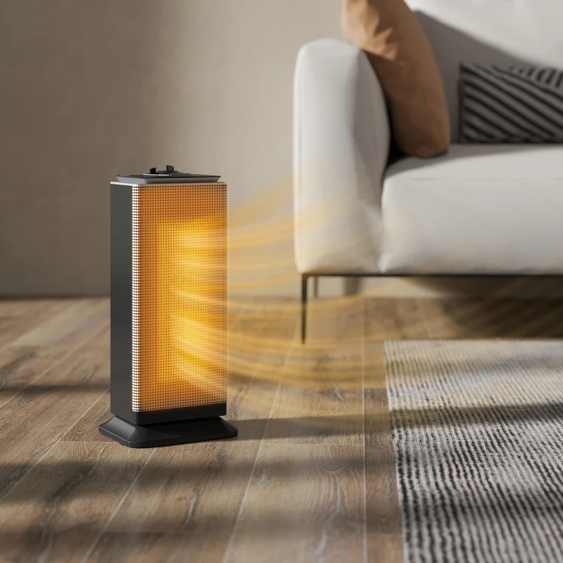 HOMCOM Calefactor Cerámico Eléctrico Cerámico 2000 W con Oscilación Termostato Ajustable y 3 Modos 18x15x40,5 cm Negro