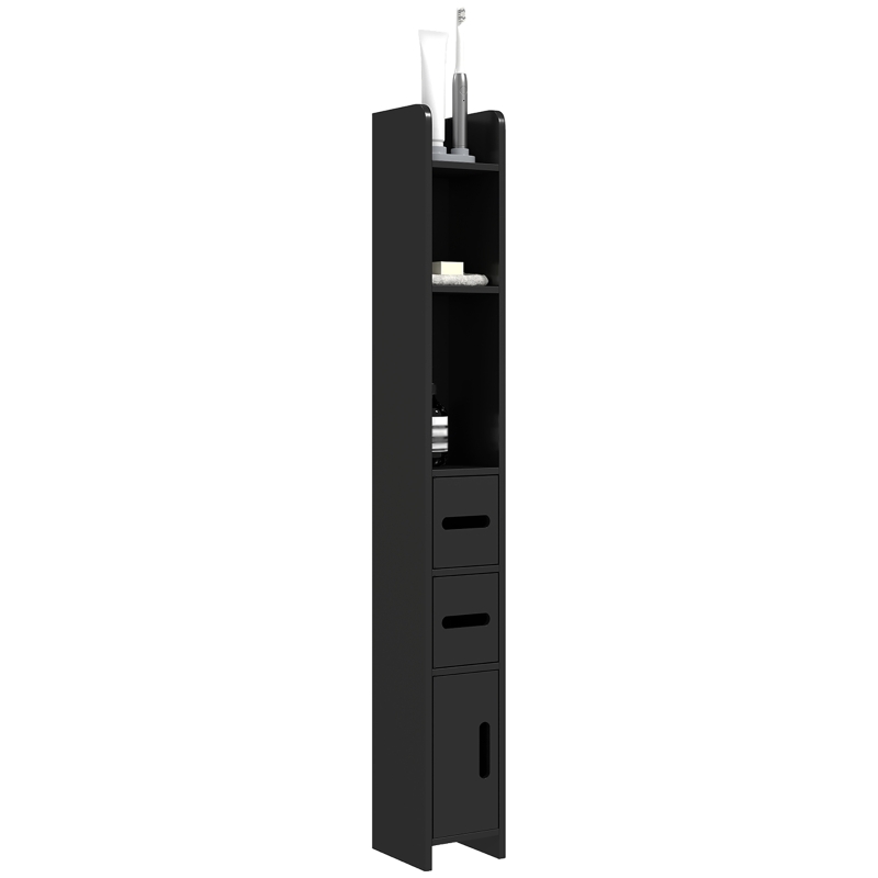 kleankin Meuble colonne de salle de bain armoire toilette haute avec étagères et placards - 15 x 17 x 120 cm noir