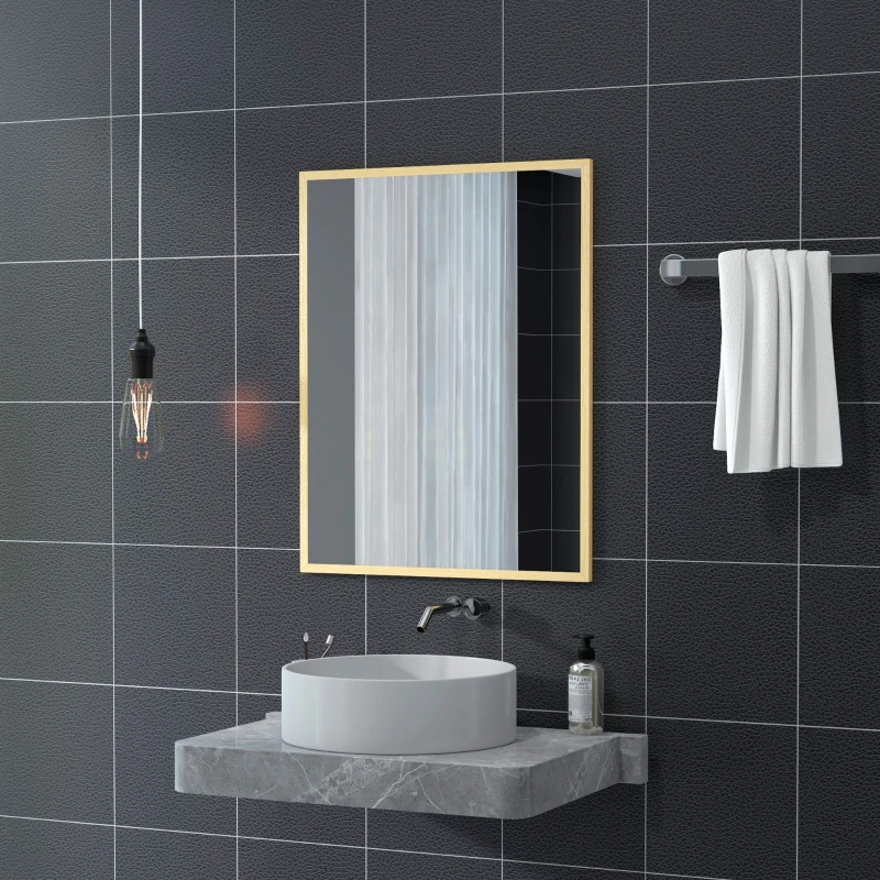 HOMCOM Espelho de Casa de Banho 70x90 cm Espelho de Parede Decorativo para Sala Entrada Corredor Horizontal ou Vertical Madeira