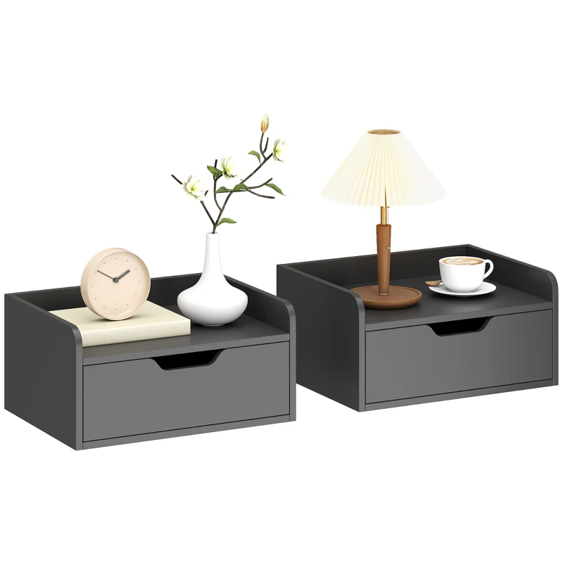 HOMCOM Lot de 2 tables de chevet murales tables de nuit suspendues tiroir plateau aspect bois dim. 40L x 30l x 19,5H cm