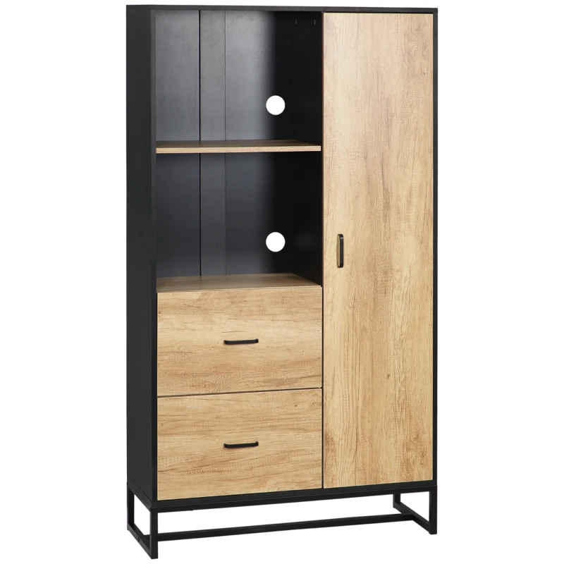 HOMCOM Bufet Modern pentru Bucătărie cu 2 Sertare, 2 Rafturi și un Dulap, 88x35x160 cm, Lemn și Negru(m-11)