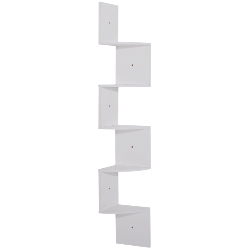 HOMCOM Étagère d'angle Murale de Rangement Forme Zigzag 20L x 20l x 126H cm 5 Niveaux Bois Blanche