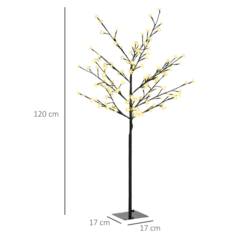 HOMCOM Árvore de Cerejeira com 120 Luzes LED IP44 Candeeiro Decorativo Flor de Cereja com Ramos Flexíveis 17x17x120cm Preto