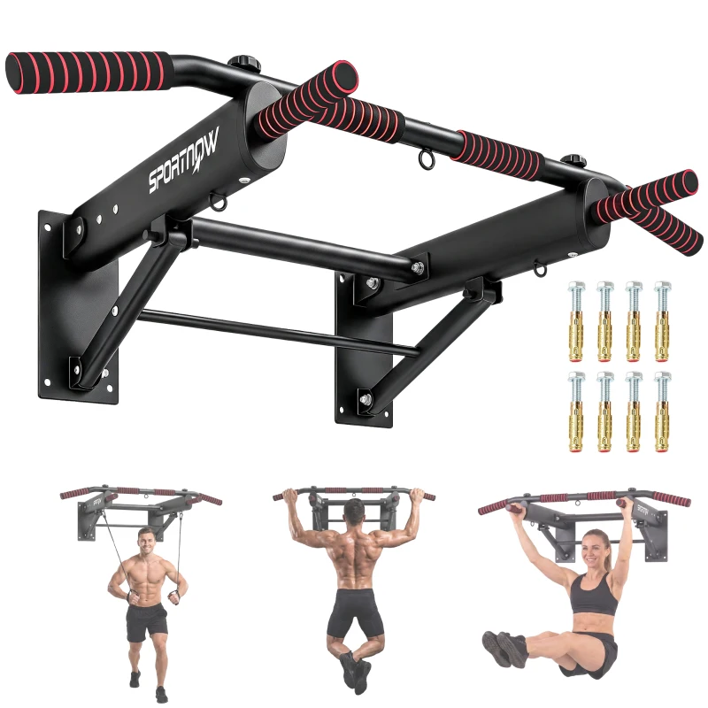 SPORTNOW Drążek do podciągania składany z antypoślizgowymi uchwytami, montaż na ścianie maks. 120 kg, 98 x 65 x 31 cm Czarny