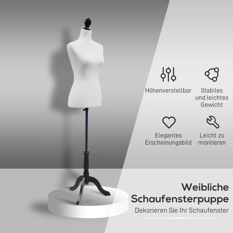 HOMCOM Mannequin-Torso, Kleiderpuppe, Schaufensterpuppe, Schaumstoff, Holz, Metall, Weiß