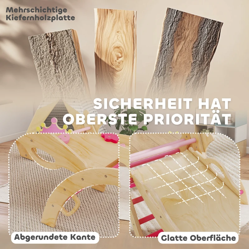 AIYAPLAY 8-in-1 Indoor-Klettergerüst für Kinder, Prinzessinnen-Design, Rutsche, Rampe, Bogen, Holz