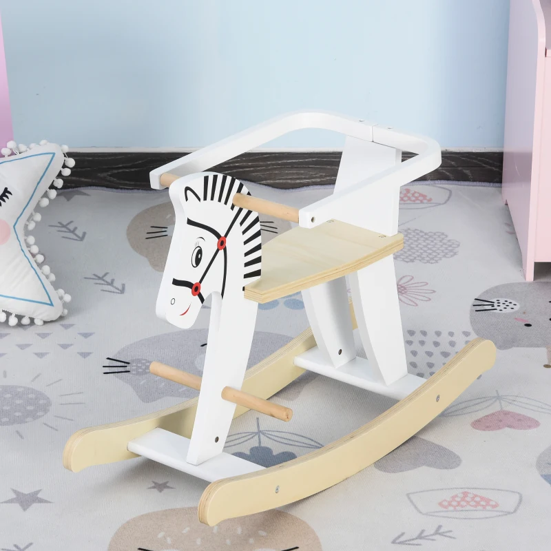 HOMCOM Kinder Schaukelpferd aus Holz Schaukeltier Schaukelspielzeug Pferd Kinderschaukel mit Haltegriffe für 1-3 Jahre Weiß  68 x 26,5 x 48 cm