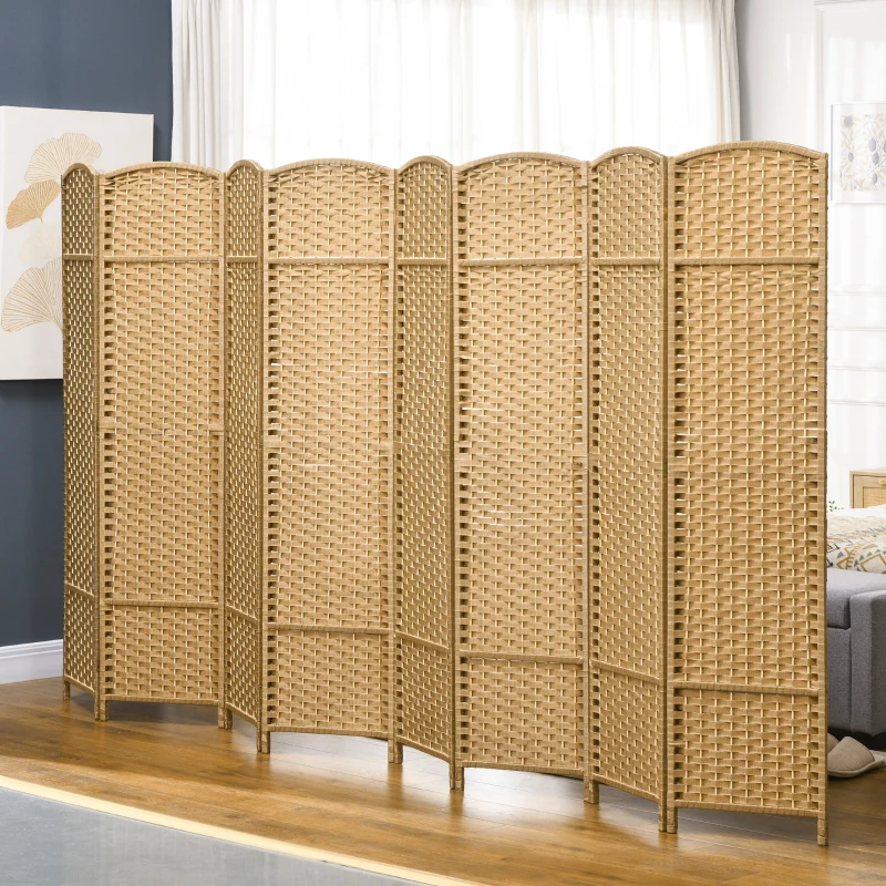 HOMCOM Paravent interieur en bois 8 panneaux 320 x 170 cm séparateur de pièce pliable pour salon, chambre à coucher, naturel