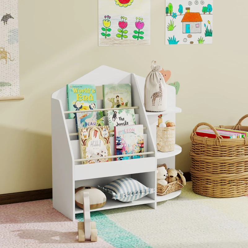 AIYAPLAY Kinderregal mit 7 Regalen für Bücher, Spielzeug, runde Kanten, trägt 40 kg, Weiß