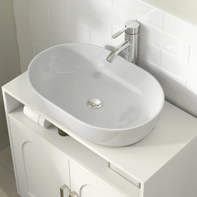 HOMCOM Mueble Bajo Lavabo con Estante Ajustable para Lavabos sin Pedestal 60x30x63 cm Blanco Crema