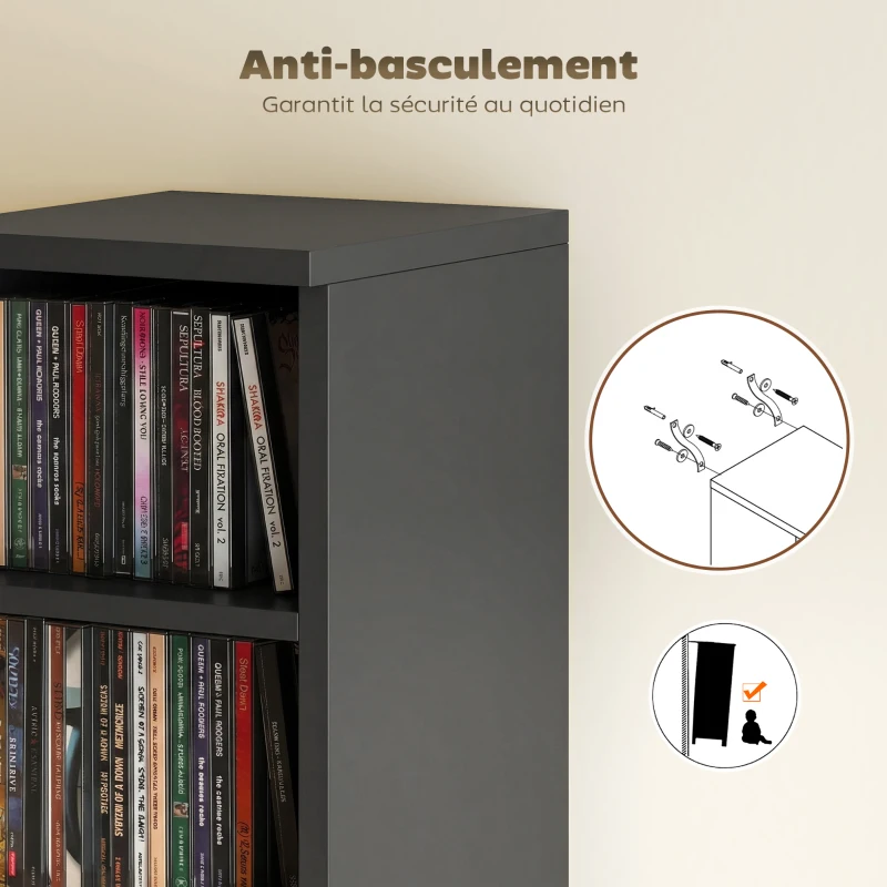 HOMCOM Lot de 2 étagères colonnes armoire de rangement CD-DVD 12 compartiments 21 x 22,5 x 88,5 cm capacité 204 CD noir