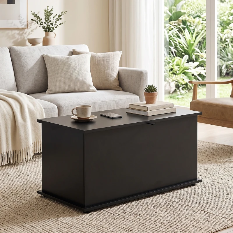 HOMCOM Baú de Arrumação 102 L com Dobradiça de Segurança Estilo Moderno para Corredor Quarto e Sala de Estar 80x40x45 cm Preto
