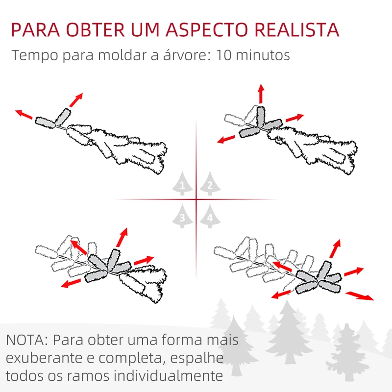 HOMCOM Árvore de Natal 150 cm Árvore de Natal Artificial Nevada com 120 Luzes LED 263 Ramos Verde e Branco