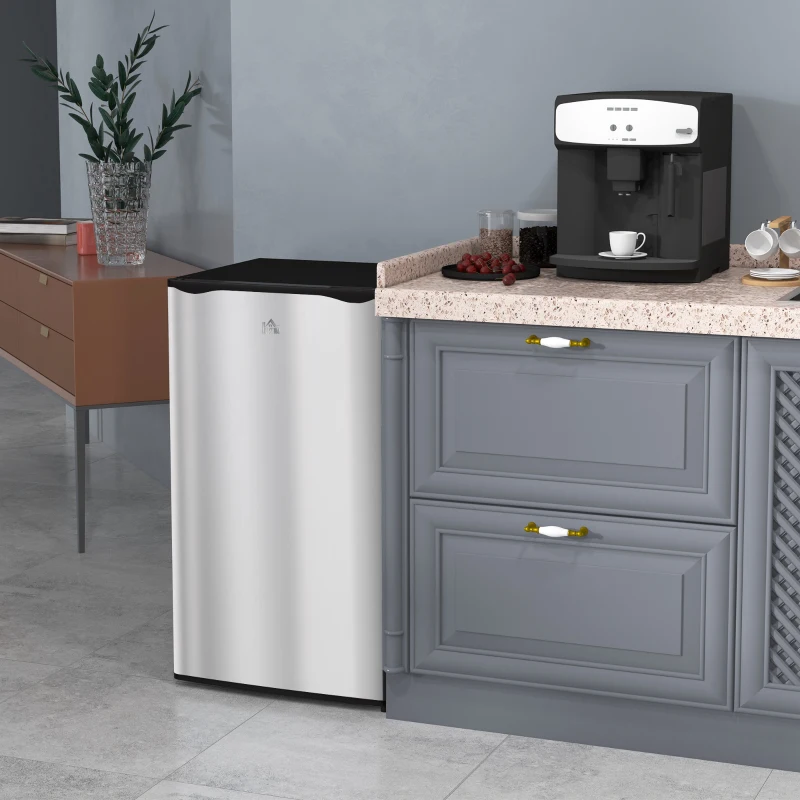 HOMCOM Under Counter Fridge, 91L Small Fridge with Chiller Box, Removable Shelf, Reversible Door, Adjustable Legs, Mini Refrigerator,  Silver Tone