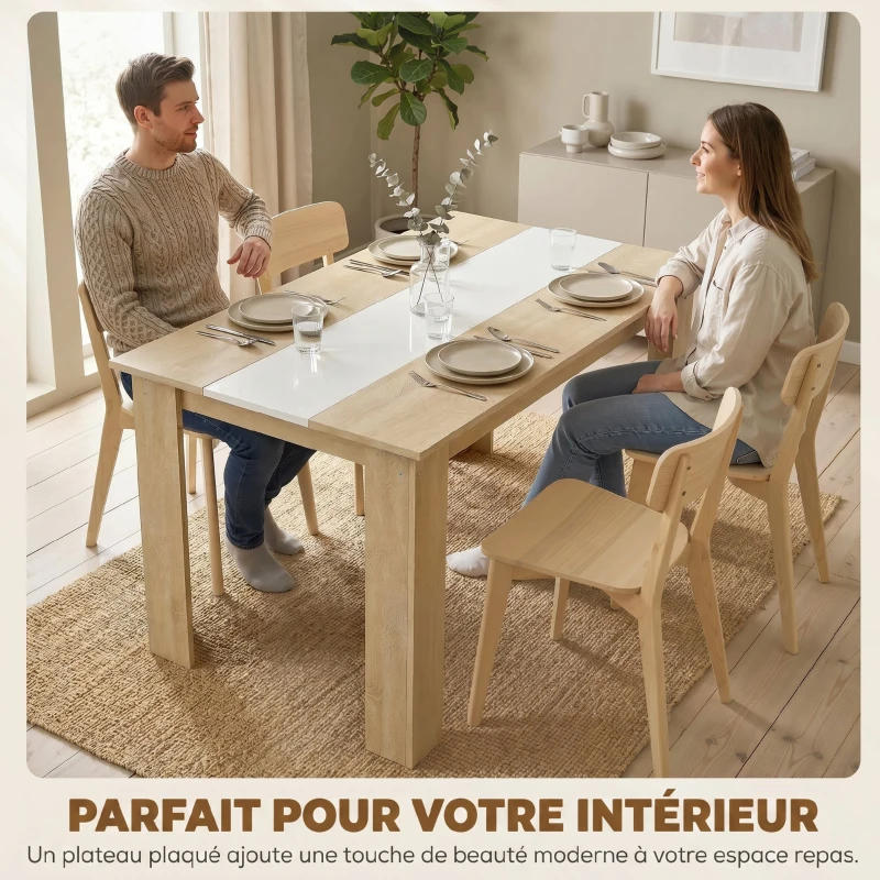 HOMCOM Table à manger table de cuisine design moderne avec grand plateau 2-4 personnes en bois dim. 120L x 69l x 75H cm