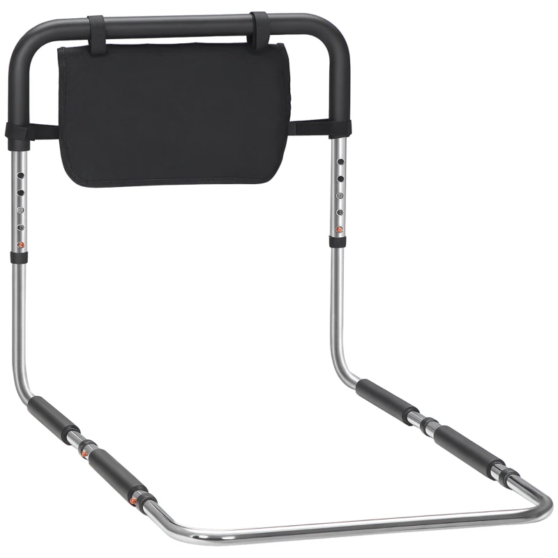 HOMCOM Barre d'appui lit barrière sécurisée protection poignée réglable 5 hauteurs pochette rangement 87Lx51,5lx45-55H cm