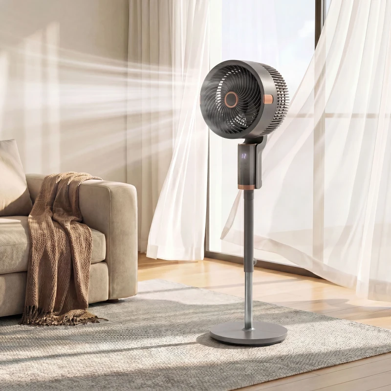 HOMCOM 20 dB Silent Standing Fan for Bedroom, 44" Pedestal Fan with 90° Oscillating, 8 Speeds and LED Light, Grey