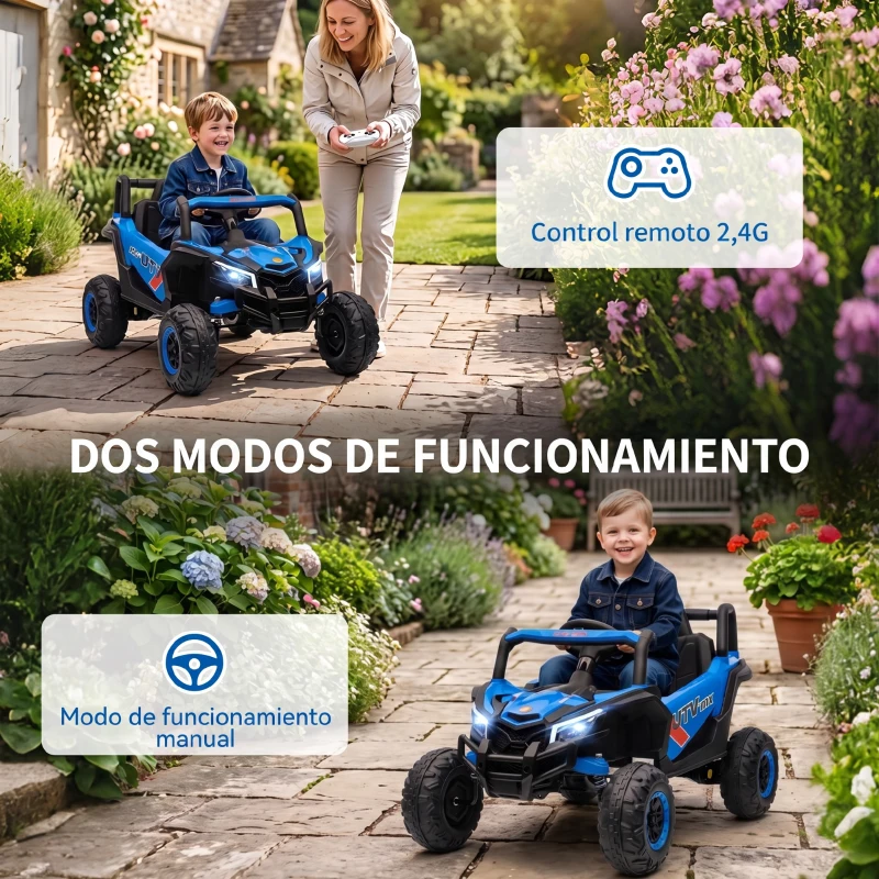 AIYAPLAY Coche Eléctrico para Niños UTV 12V con 2 Motores Control Remoto 2,4G Velocidad hasta 7 km/h Sistema de Suspensión Azul