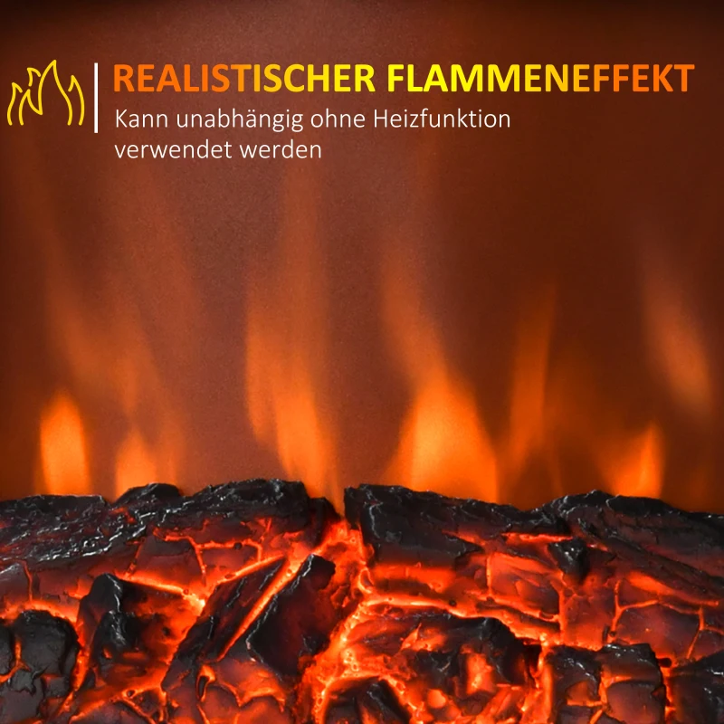 HOMCOM Elektrokamin freistehend, Flammeneffekt, 2 Heizmodi 1000W/2000W, gehärtetes Glas, Weiß, 36,5x24x45,5 cm