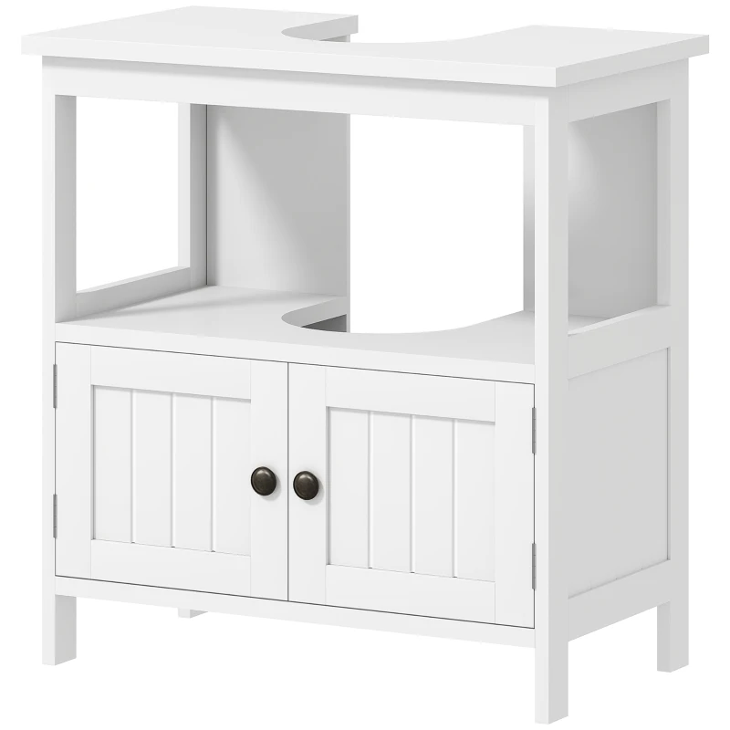 kleankin Pedestal Under Sink Cabinet with Double Doors, Modern Bathroom Vanity Storage Unit with Shelves, White