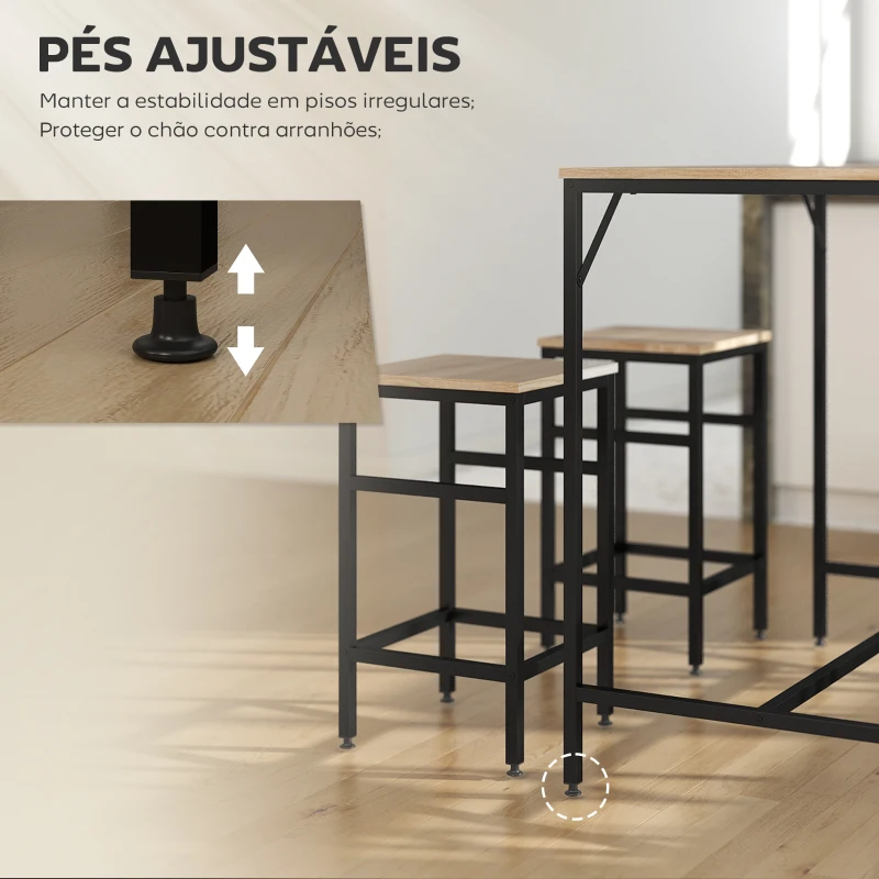 HOMCOM Conjunto de Mesa de Bar com 4 Bancos com Apoio para os Pés Conjunto de Móveis de 5 Peças Mesa de 100x60x88cm e Bancos de 32x32x57cm para Sala de Jantar Cozinha Preto e Carvalho