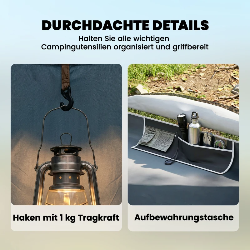 Outsunny Campingzelt für 2-4 Personen wasserdicht Familienzelt mit 3 Türen abnehmbar Regendach Bodenplane Tragetasche Dunkelblau