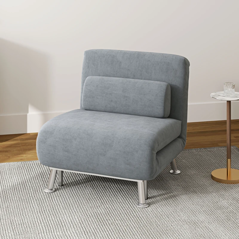 HOMCOM Adjustable Back Futon Sofa Chair - Grey(m-2)