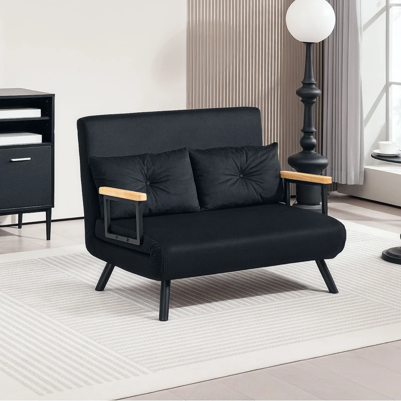 HOMCOM 4-in-1 Velvet-Feel Double Sofa Bed, with Pillows - Black