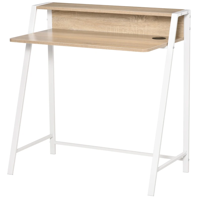HOMCOM Escritorio Mesa de Ordenador 84x45x85cm con Encimera de Madera y Patas de Metal Estilo Moderno para Oficina Roble