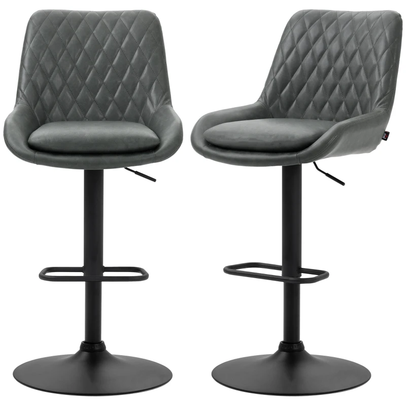 HOMCOM Retro Bar Stools Set of 2, Adjustable Kitchen Stool, Upholstered Bar Chairs with Back, Swivel Seat, Dark Grey(m-12)