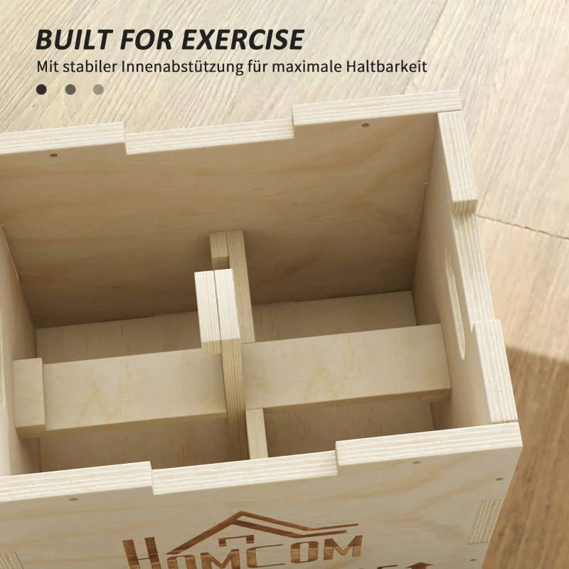 HOMCOM 3-in-1 Plyo Box Holz Plyometrische Sprungbox mit 3 Sprunghöhen Griffen 40,5 x 35,5 x 30,5cm Naturholz