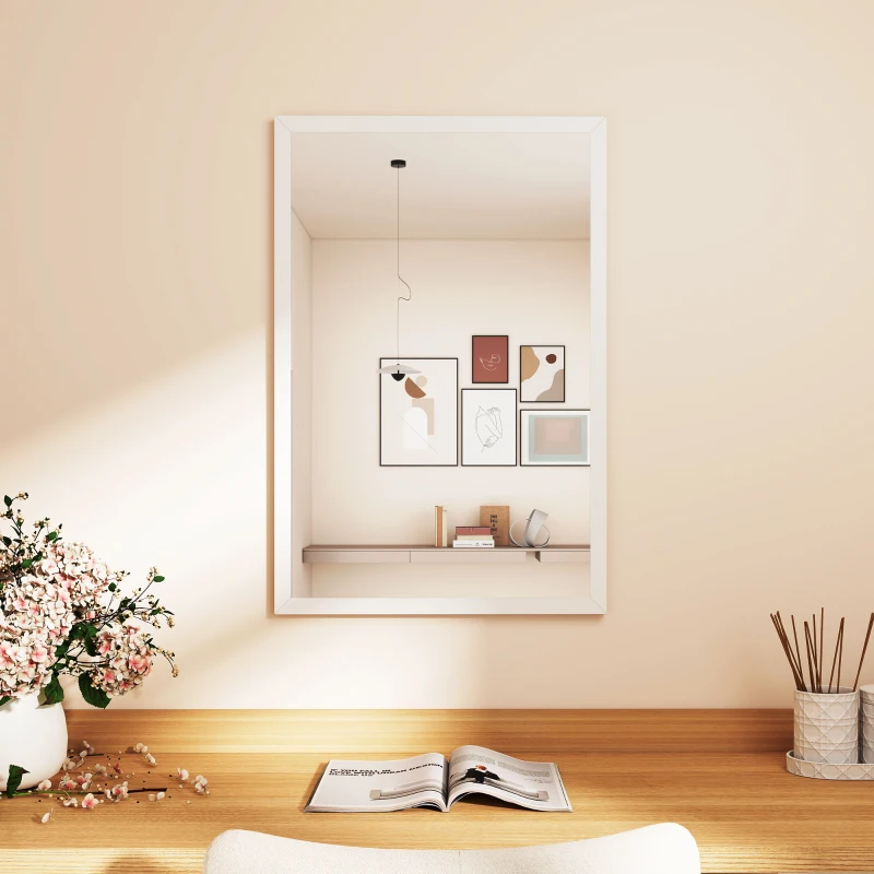 HOMCOM Wall Bathroom Mirror, 60 x 40 cm Wall-Mounted Mirror for Living Room, Bedroom, Hallway, White