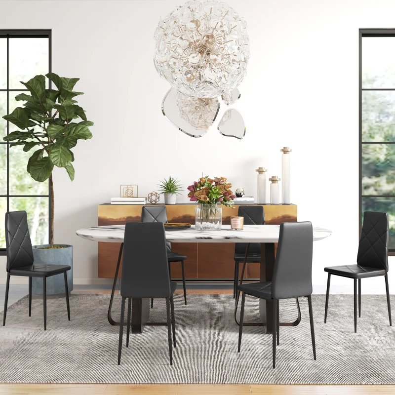 HOMCOM Set of 6 Faux Leather Dining Chairs - Black