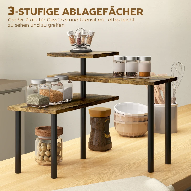 HOMCOM Keukenplank, Draaiend Magnetronrek met 3 Niveaus, Industrieel Staand Rek Metaal, 40 x 18 x 36,5 cm