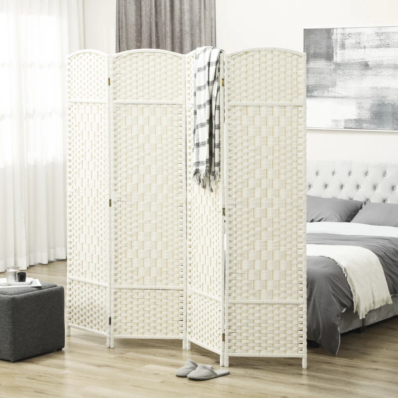 HOMCOM Paravent intérieur en bois 4 panneaux séparateur de pièce pliable pour salon chambre 180 x 180 cm blanc