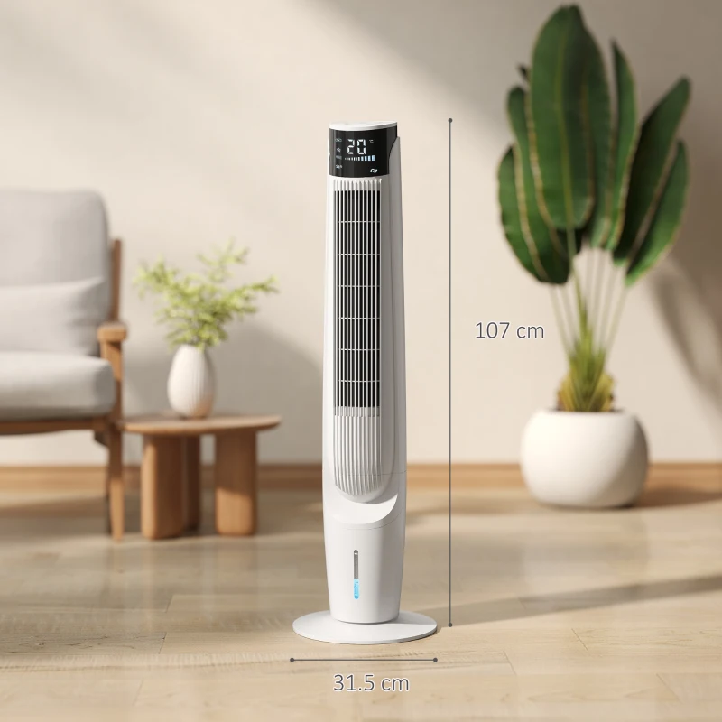 HOMCOM Air Cooler with LED Display and Remote Control, Oscillating Ice Cooling Fan with 3 Speeds, 4 Modes, 12 Hour Timer, White