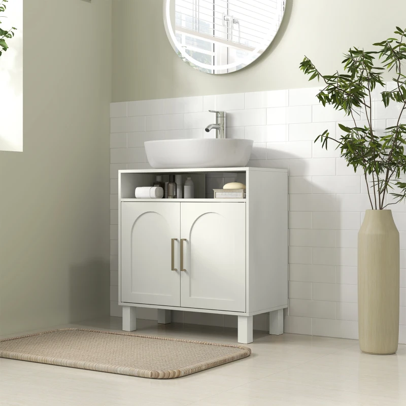 HOMCOM Mueble Bajo Lavabo con Estante Ajustable para Lavabos sin Pedestal 60x30x63 cm Blanco Crema