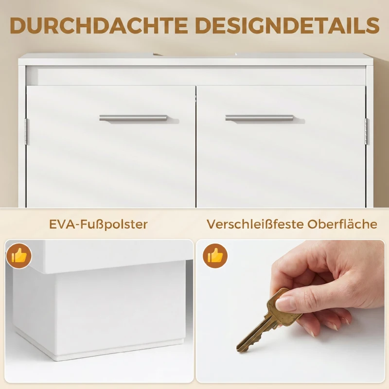 HOMCOM Waschbeckenunterschrank, Modernes freistehendes Badmöbel mit U-förmiger Aussparung, verstellbarem Regal, Weiß