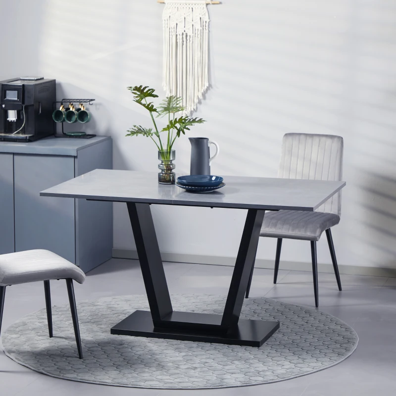 HOMCOM Tavolo da Pranzo per 4-6 persone con Piano Effetto Marmo, 140x80x76cm, Nero