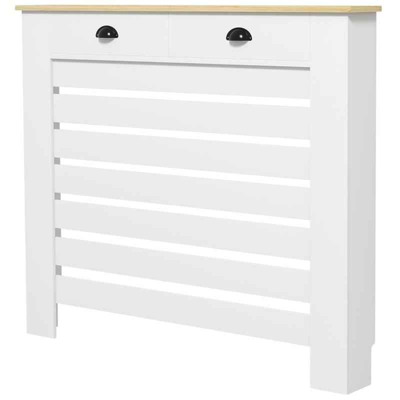 HOMCOM Cubre Radiadores de MDF con 2 Cajones Cubierta para Radiador para Salón Dormitorio Pasillo 111x19x95,5 cm Blanco