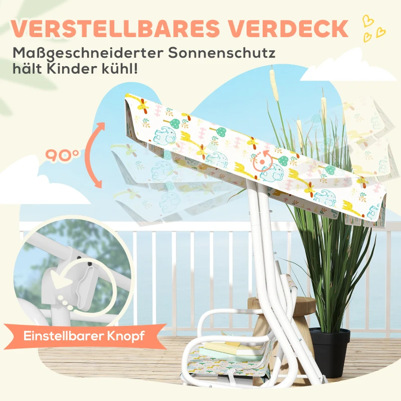 AIYAPLAY Tuinschommel voor Kinderen, Stalen Frame, 2-Zits, 60 kg Draagvermogen, Wit