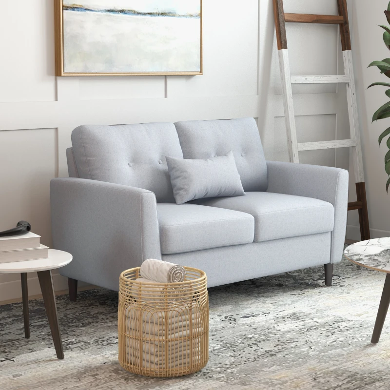 HOMCOM Sofá de 2 Plazas con Cojines y Asiento Acolchado Funda de Almohada Lavable 140x78x83 cm Gris Claro