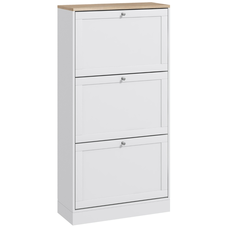 HOMCOM, Dulap pentru încălțăminte, Cu 3 sertare și rafturi reglabile pe 2 niveluri, din lemn, 60x23.5x115 cm, alb