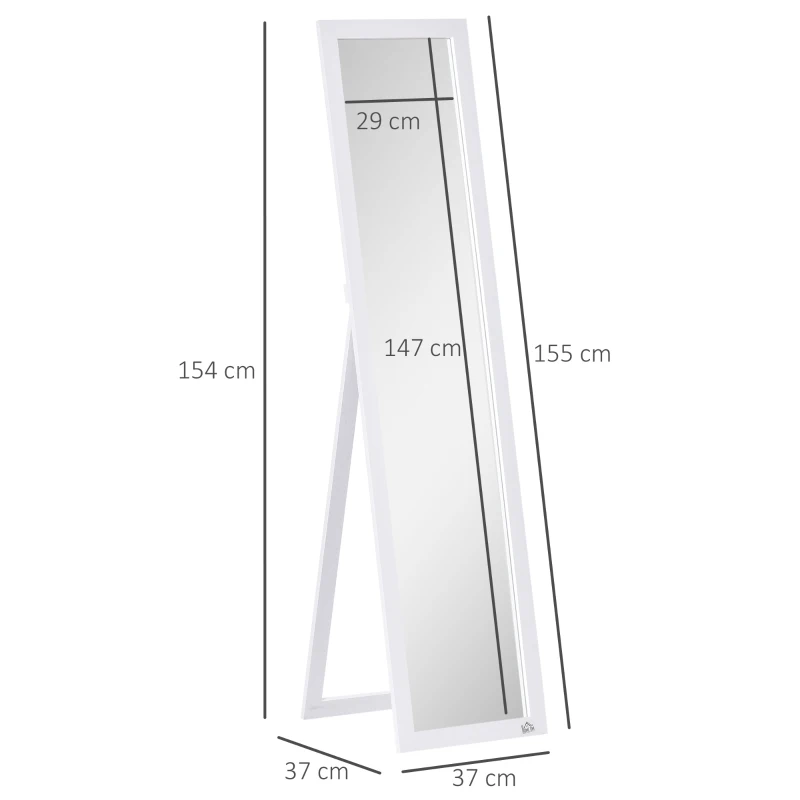 HOMCOM Volledige Lichaamsspiegel, Vrijstaand of Wandmontage, MDF-Frame, 37 x 37 x 154 cm, Wit