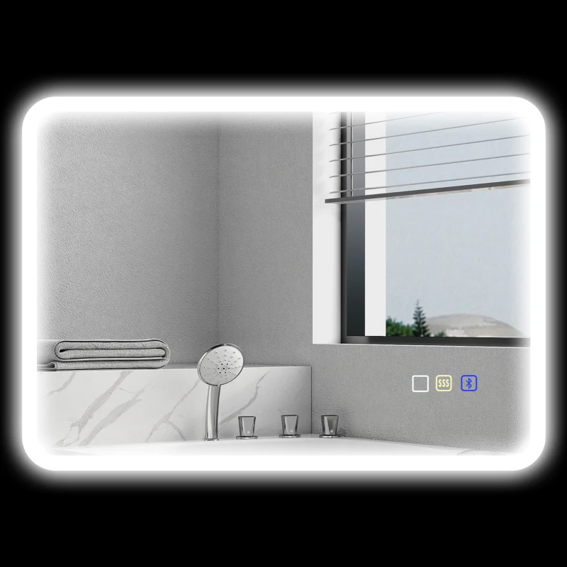 HOMCOM Miroir salle de bain LED bluetooth 50 x 70 cm interrupteur tactile lumière réglable 3 couleurs anti-buée mémoire argent