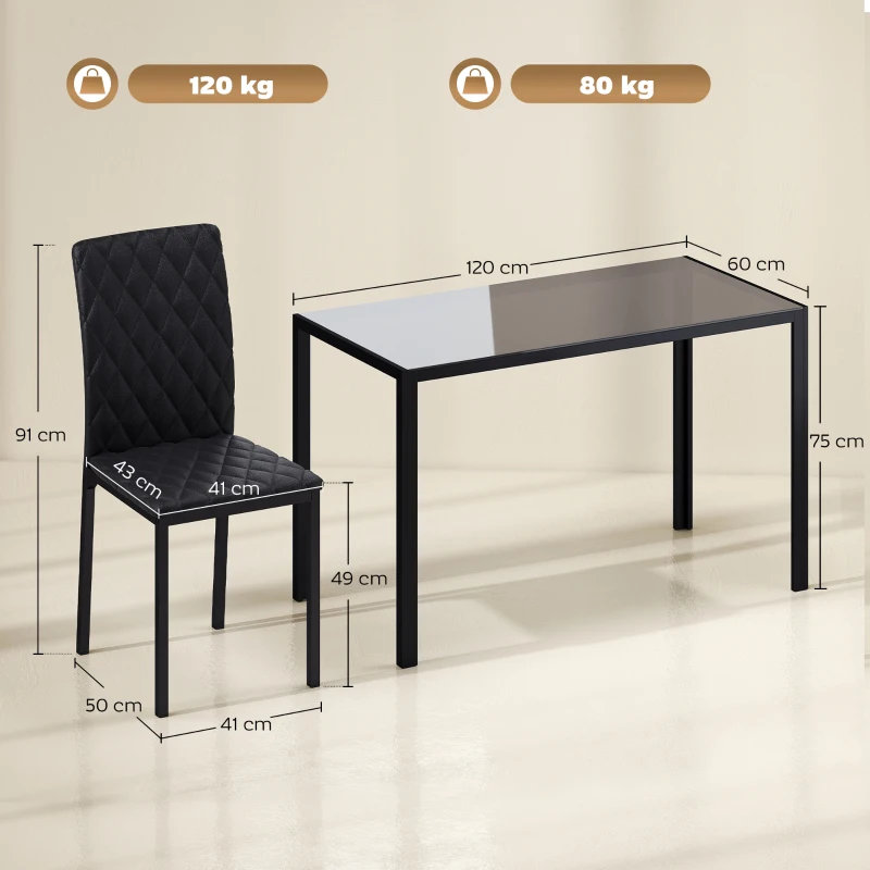 HOMCOM 5 Piece Dining Set, Kitchen Table with Glass Top, Faux Leather Chairs, Black